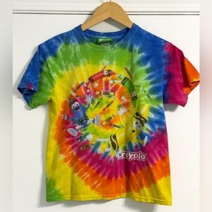 Crayola Rainbow Tie Dye Kids Graphic Tee M 8 Orlando Shirt Fun Artsy Top
